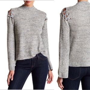 REVOLVE John Jenn Cutout Gray Grommet Lace-up Bell Sleeve Chunky Knit Sweater S